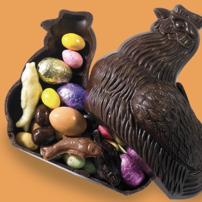 moulage poule chocolat garnie